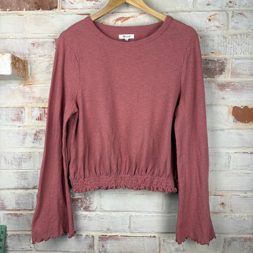 Madewell Dusty Rose Smocked Hem Long Sleeve Top‎ L